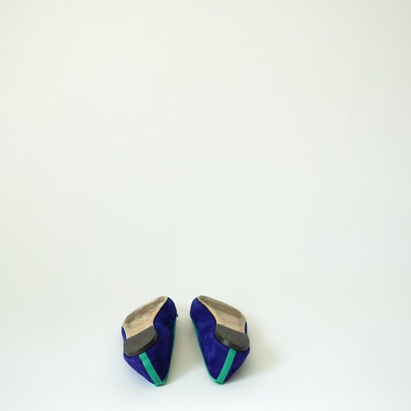 J. Crew Gemma Blue  Suede Flats with Green Trim 7.5 - Picture 7 of 11